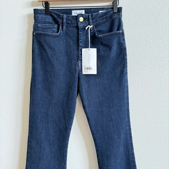 Frame Dark Blue Denim Le One Flare High Rise Jeans Women's 2 NWT - Picture 2 of 6